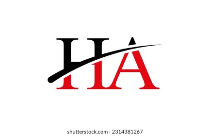 Erstmaliges HA-Buchstaben-Logo mit Swoosh Design Grafik-Vektorvorlage für Unternehmens- und Unternehmensidentität.