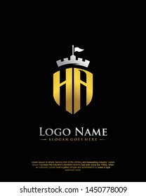 initial HA letter with shield style logo template vector