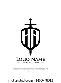 initial HA letter with shield style logo template vector