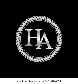 initial ha logo silver metallic with metal circle rope frame border decorative