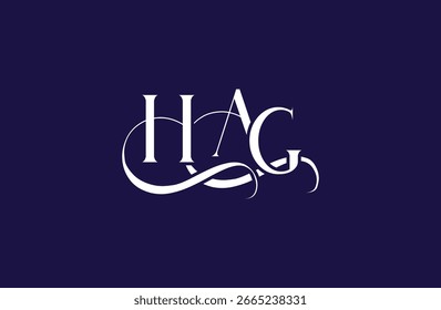 Diseño inicial del logotipo de la letra HAG. Diseño elegante del logotipo del monograma con los Elementos decorativos y la tipografía