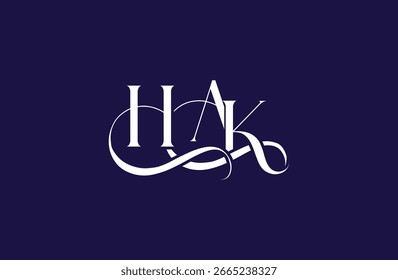 Diseño inicial del logotipo de la letra HAK. Diseño elegante del logotipo del monograma con los Elementos decorativos y la tipografía