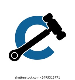 Initial hammer Logo combine with letter C vector template