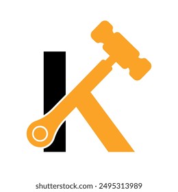 Initial hammer Logo combine with letter K vector template
