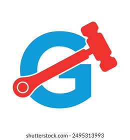 Initial hammer Logo combine with letter G vector template