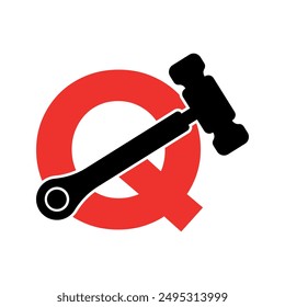 Initial hammer Logo combine with letter Q vector template