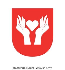Logotipo inicial del amor de la mano combinado con la letra U Plantilla de Vector