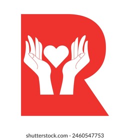 Initial Hand Love Logo combine with letter R vector template