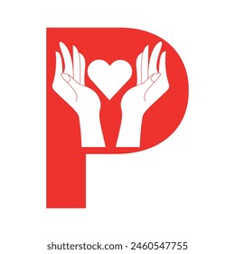 Initial Hand Love Logo combine with letter P vector template