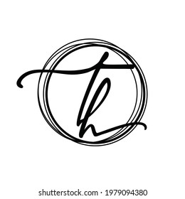 initial hand writing letter TH logo or icon monogram. EPS 10