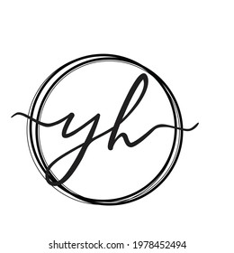 initial hand writing letter YH logo or icon monogram. EPS 10