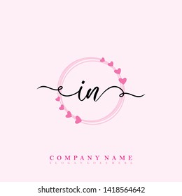 Initial IN handwriting beauty logo template vector