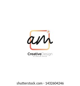 AM initial handwriting with color logo icon template vector.