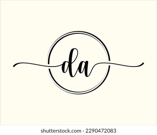 initial handwriting DA Circle logo template Illustration. DA Letter Logo Design with Black Circle. Initial DA beauty monogram and elegant logo design