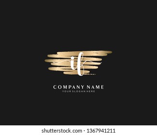 IF initial handwriting logo with brush gold color template vector