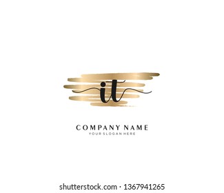 IT initial handwriting logo with brush gold color template vector