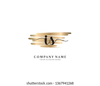 IS initial handwriting logo with brush gold color template vector