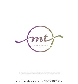 Initial handwriting logo MT Letter Signature template vector.