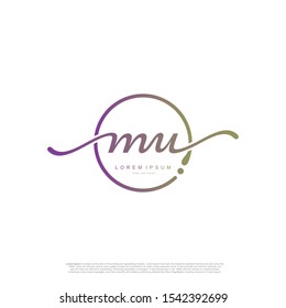Initial handwriting logo MU Letter Signature template vector.