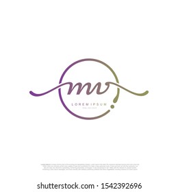 Initial handwriting logo MV Letter Signature template vector.