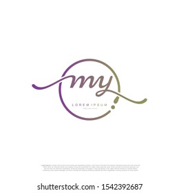 Initial handwriting logo MY Letter Signature template vector.