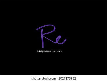 Re initial handwriting logo name template vector