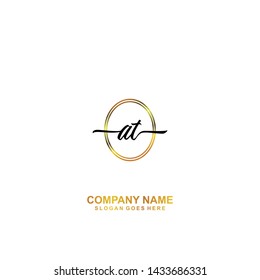 AT Initial handwriting logo template vector