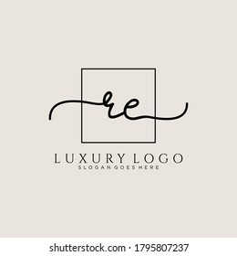 RE Initial handwriting logo template vector