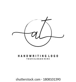 AT Initial handwriting logo template vector