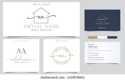 A A Initial handwriting Real estate signature logo with a business card design vector template. 