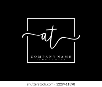 AT Initial handwriting square minimalist logo vector
