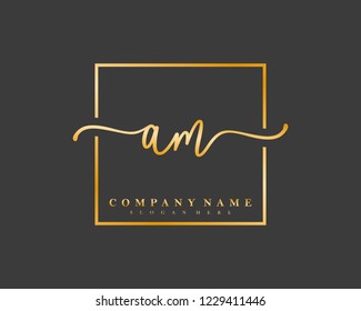 AM Initial handwriting square minimalist logo vector