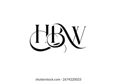 Diseño inicial del logotipo de la letra HBW. Diseño elegante del logotipo del monograma con los Elementos decorativos y la tipografía
