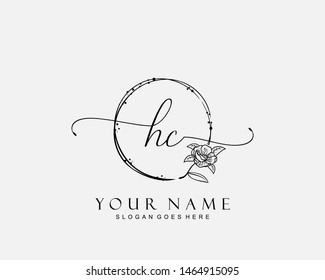 Initial HC beauty monogram and elegant logo design, handwriting logo of initial signature, wedding, fashion, floral and botanical with creative template.