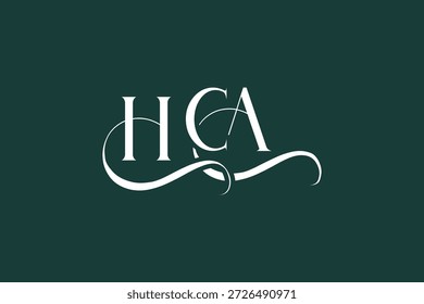 Diseño inicial del logotipo de la carta creativa de HCA. Diseño elegante del logotipo del monograma con los Elementos decorativos y la tipografía