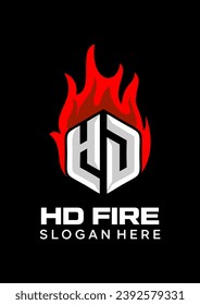 initial HD with fire idea vector logo design
