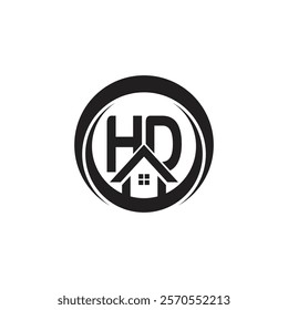 Initial HD letter Real Estate Business logo Design Vector Template
