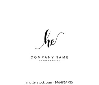 Initial HE beauty monogram and elegant logo design, handwriting logo of initial signature, wedding, fashion, floral and botanical with creative template.