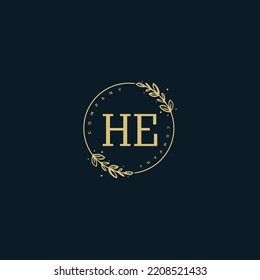 Initial HE beauty monogram and elegant logo design, handwriting logo of initial signature, wedding, fashion, floral and botanical with creative template.