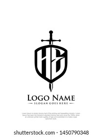 initial HE letter with shield style logo template vector