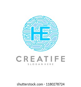 Initial HE logo concepts template vector. Data technology concepts.