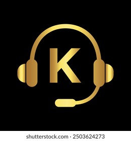 Initial headphones Logo combine with letter K vector template