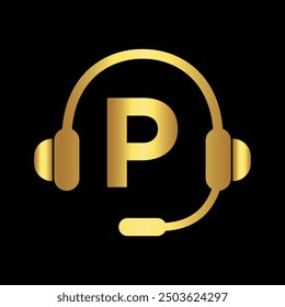 Initial headphones Logo combine with letter P vector template