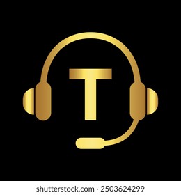Initial headphones Logo combine with letter T vector template
