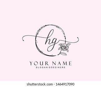 Initial HG beauty monogram and elegant logo design, handwriting logo of initial signature, wedding, fashion, floral and botanical with creative template.