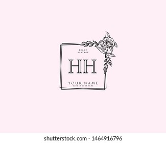 Initial HH beauty monogram and elegant logo design, handwriting logo of initial signature, wedding, fashion, floral and botanical with creative template.