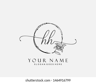 Initial HH beauty monogram and elegant logo design, handwriting logo of initial signature, wedding, fashion, floral and botanical with creative template.