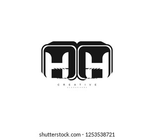 Initial HH Letter Abstract Simple Black Rectangle Emblem Logotype