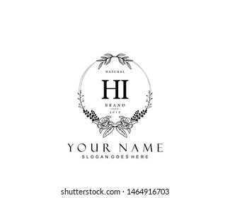 Initial HI beauty monogram and elegant logo design, handwriting logo of initial signature, wedding, fashion, floral and botanical with creative template.