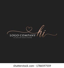 Monograma inicial de belleza HI y diseño elegante de logotipo, logotipo de escritura a mano de firma inicial, boda, moda, floral y botánica con plantilla creativa.